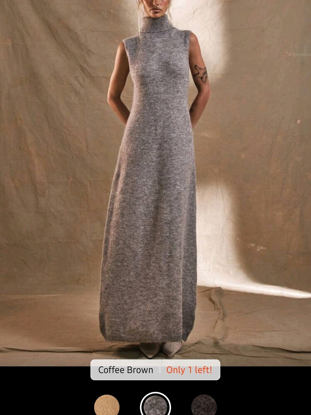Sleeveless Turtleneck Maxi Dress in Heather Taupe
